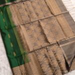 Kanchipuram Pure Silk Saree ? Bottle Green and Grey with Gold Zari