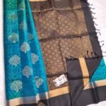 Elegant Peacock blue & black Pure Soft Silk Saree with Rich Zari Weaving