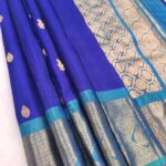 Royal Blue Soft Silk Saree with Teal Border and Gold Zari Brocade Pallu