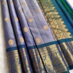 Lavender and Green Dual Tone Pure Silk Saree with Grand Zari Border and Pallu