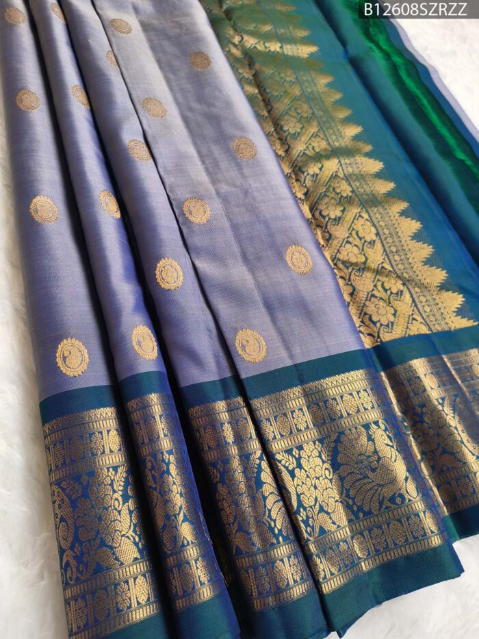 B12608 F #SZRZZ Lavender and Green Dual Tone Pure Silk Saree with Grand Zari Border and Pallu - Image 1