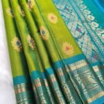 Graceful Green & Blue Soft Silk Saree with Zari Lotus Motifs and Rich Pallu