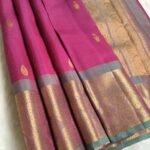 Magenta-Grey Dualtone Colour Silk Saree with Antique Gold Zari Border and Pallu