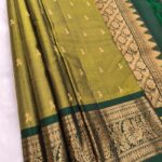 Olive Green Soft Silk Saree with Dark Green Border and Rich Gold Zari Work