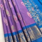 Royal Purple & Blue Soft Silk Saree with Multicolor Zari Floral Motifs and Rich Border