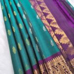 Emerald Green & Royal Purple Kanchipuram Pure Silk Saree with Gold Zari Temple Border