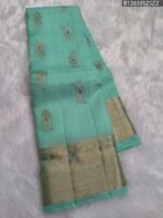 Pastel Green Soft Silk Saree with Golden Zari and Multi-Color Butta Design - Image 4