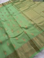 Light Green Soft Silk Saree with Traditional Golden Zari Weaving - Image 2