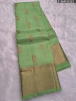 Light Green Soft Silk Saree with Traditional Golden Zari Weaving - Image 4