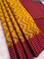 Elegant Yellow and Red Pure Silk Saree with Checked Pallu