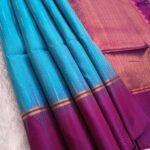 Elegant Sky Blue and Purple Silk Saree with Zari Border and Chevron Pallu