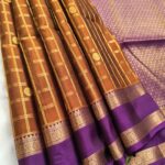 Elegant Copper Brown and Purple Silk Saree with Rich Zari Border and Pallu