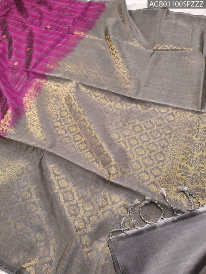 Elegant Grey and Purple Pure Silk Saree with Rich Zari Border and Pallu - Image 3