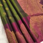 Elegant Olive Green and Magenta Silk Saree with Intricate Zari Border and Rich Pallu