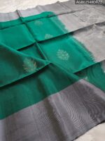 Elegant Green Silk Saree with Silver Border and Intricate Pallu - Image 2