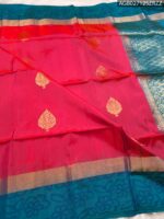 Elegant Pink Silk Saree with Rich Blue Border and Ornate Pallu - Image 2