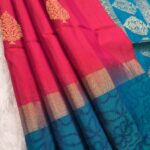 Elegant Pink Silk Saree with Rich Blue Border and Ornate Pallu