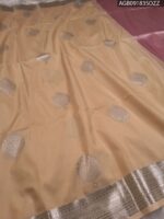 Elegant Beige Soft Silk Saree with Silver Zari Border and Pink Pallu - Image 2