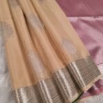 Elegant Beige Soft Silk Saree with Silver Zari Border and Pink Pallu