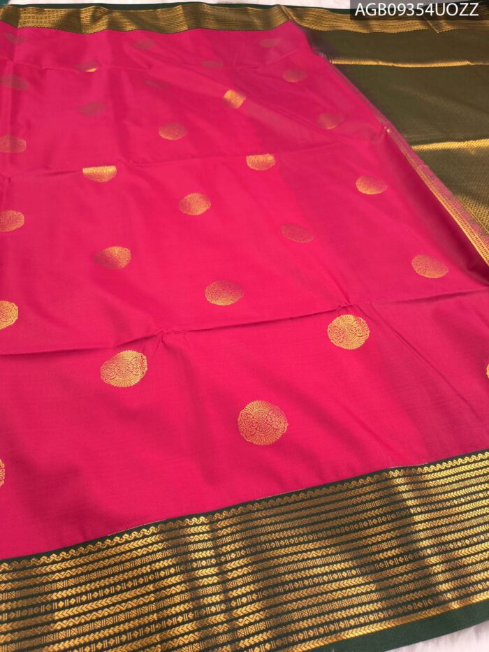 Elegant Pink and Green Soft Silk Saree with Rich Zari Border and Intricate Pallu Design - Image 2