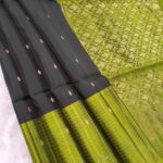 Elegant Black and Green Silk Saree with Rich Zari Border and Pallu