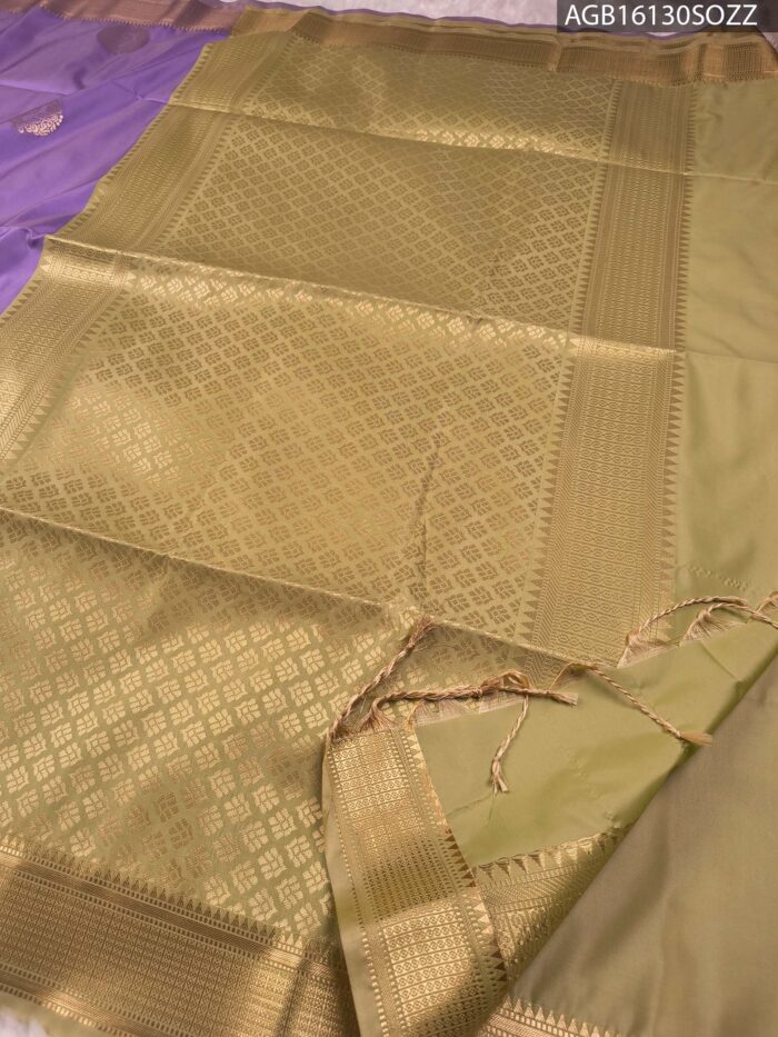 Elegant Lavender Soft Silk Saree with Gold Zari Border and Rich Pallu - Image 3