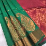 Elegant Green Soft Silk Saree with Rich Gold Peacock Motifs and Contrast Pallu