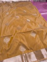 Elegant Mustard Soft Silk Saree with Silver Zari Border and Pink Pallu - Image 2