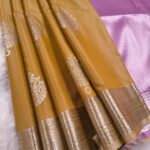 Elegant Mustard Soft Silk Saree with Silver Zari Border and Pink Pallu