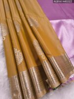 Elegant Mustard Soft Silk Saree with Silver Zari Border and Pink Pallu