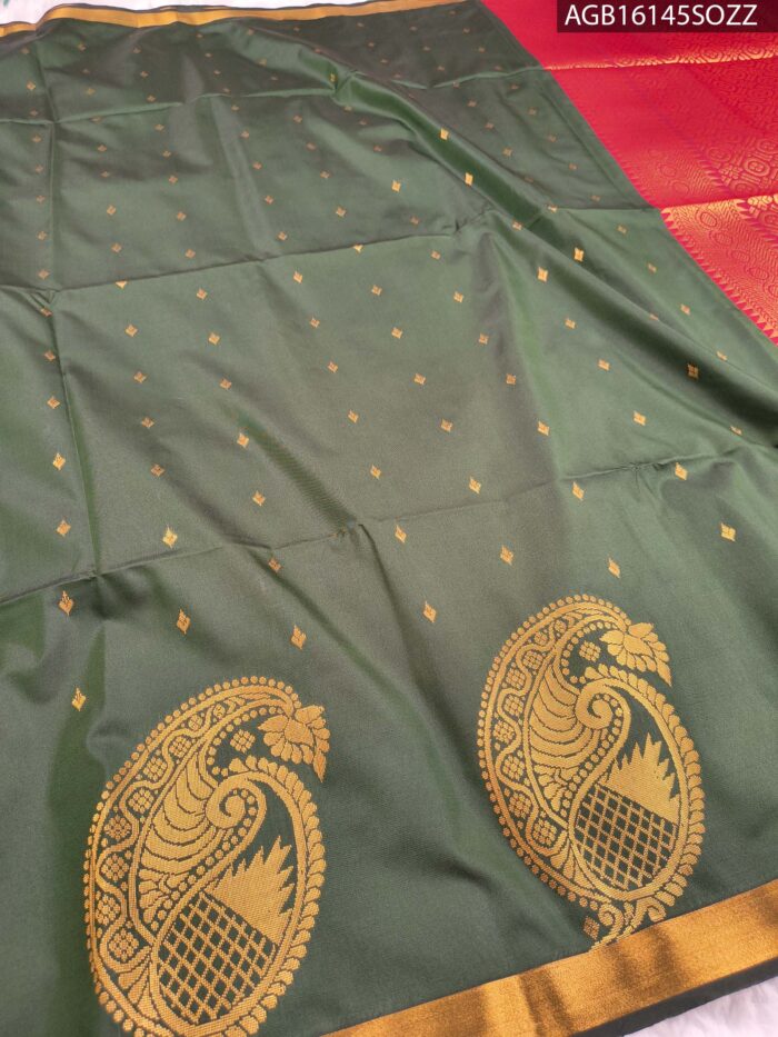 Elegant Green Soft Silk Saree with Rich Red Pallu and Intricate Border - Image 2