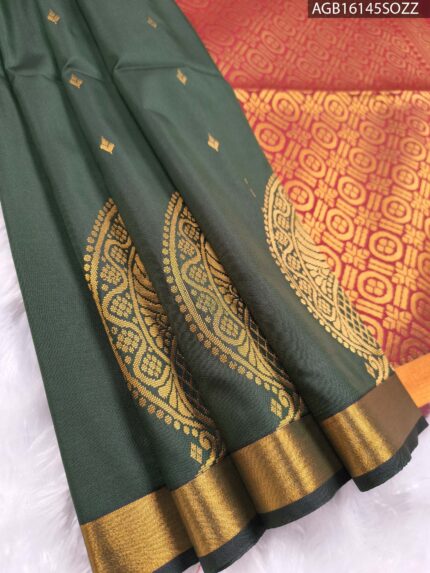 Elegant Green Soft Silk Saree with Rich Red Pallu and Intricate Border