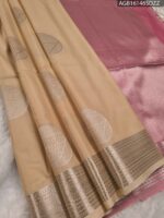 Elegant Beige Soft Silk Saree with Rich Pink Pallu and Intricate Border