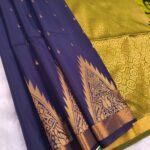 Elegant Navy Blue Soft Silk Saree with Rich Gold Border and Green Pallu
