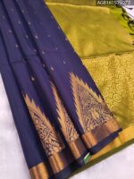 Elegant Navy Blue Soft Silk Saree with Rich Gold Border and Green Pallu