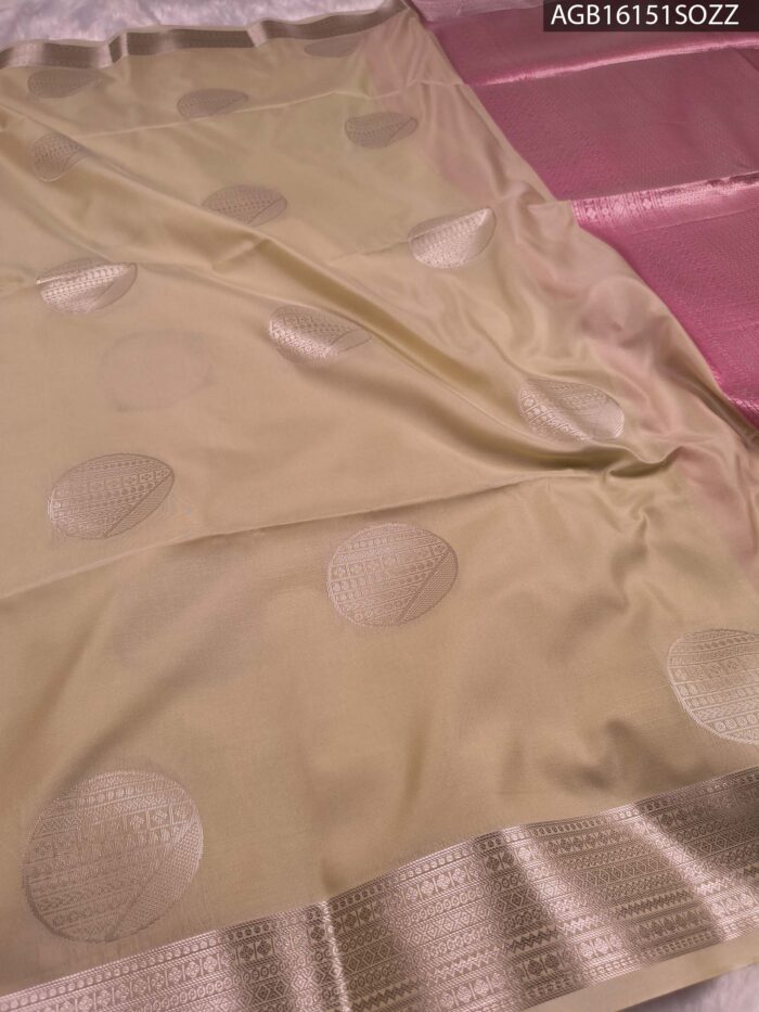 Elegant Beige and Pink Soft Silk Saree with Rich Zari Border - Image 3