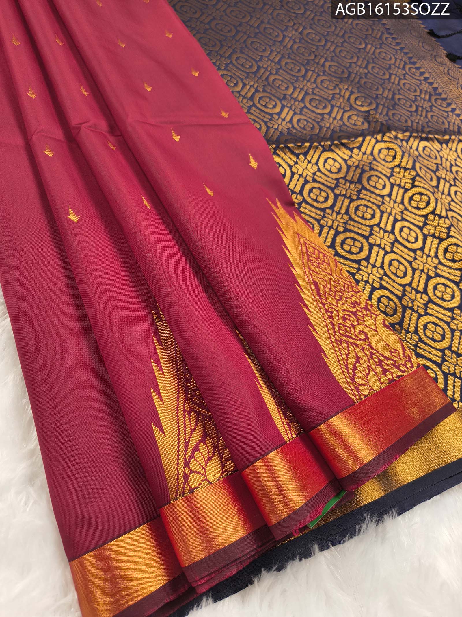 AGB16153_MAIN #SOZZ Elegant Maroon Soft Silk Saree with Rich Golden Zari Border and Intricate Pallu Design - Image 1