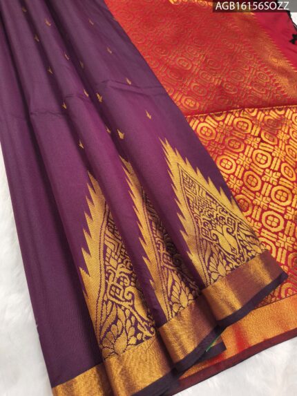 Elegant Purple Soft Silk Saree with Rich Red Pallu and Zari Border