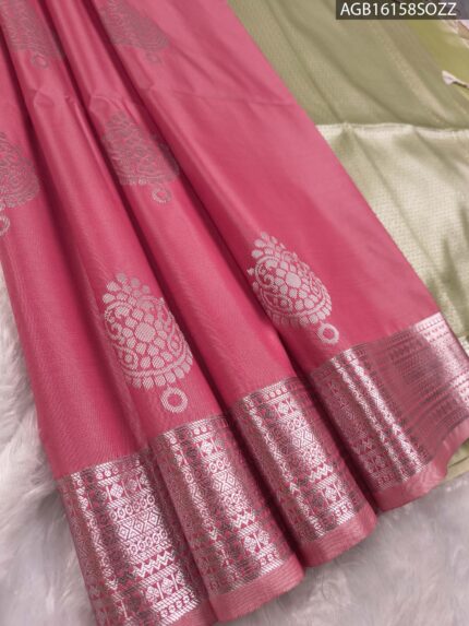 Elegant Pink Soft Silk Saree with Silver Zari Border