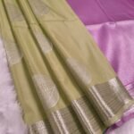 Elegant Green Soft Silk Saree with Rich Silver Border and Contrasting Pink Pallu