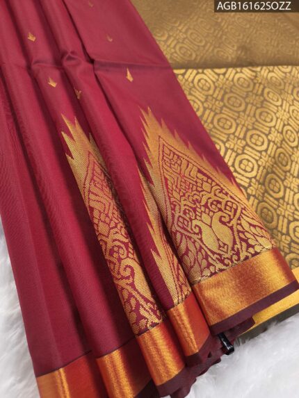 Maroon Soft Silk Saree with Rich Golden Border and Intricate Pallu