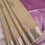 Elegant Beige Soft Silk Saree with Silver Zari Border and Pink Pallu
