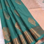 Elegant Teal Soft Silk Saree with Rich Golden Zari Border and Intricate Pallu