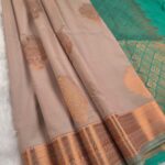 Elegant Beige Soft Silk Saree with Copper Border and Green Pallu