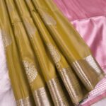 Elegant Olive Green Soft Silk Saree with Rich Pink Pallu