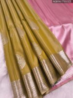 Elegant Olive Green Soft Silk Saree with Rich Pink Pallu