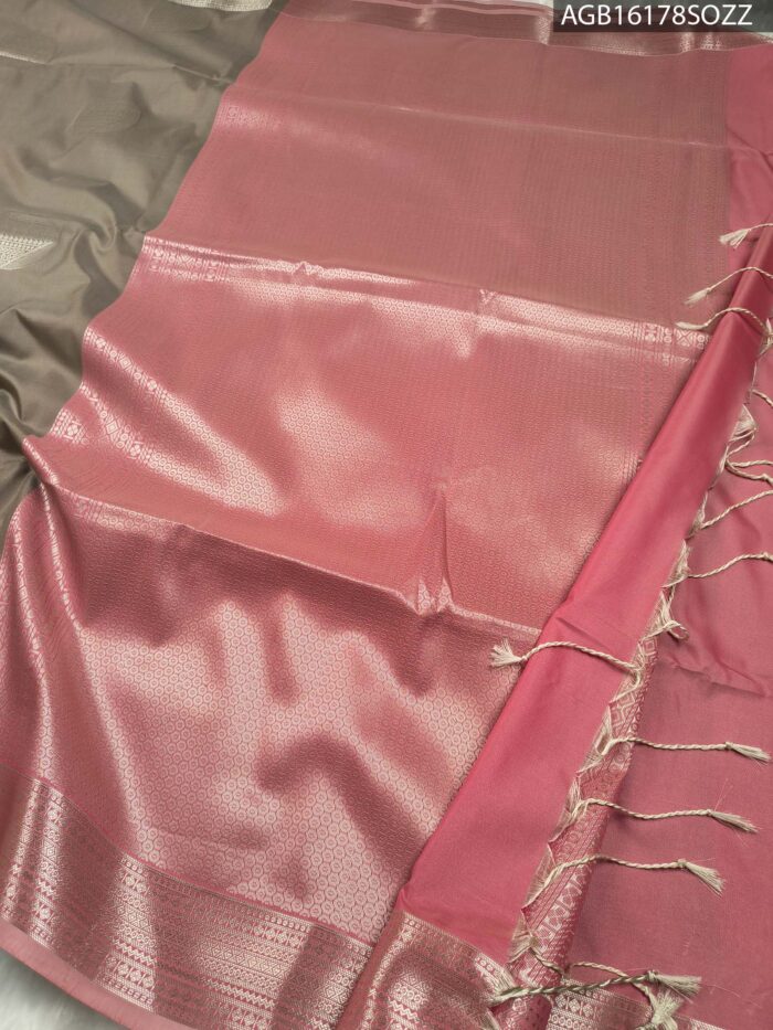 Elegant Brown and Pink Soft Silk Saree with Rich Pallu - Image 3