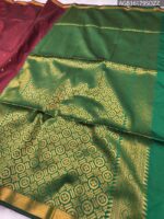 Maroon Soft Silk Saree with Golden Zari Border and Green Pallu - Image 3