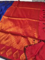 Royal Blue Soft Silk Saree with Rich Red Pallu - Image 3