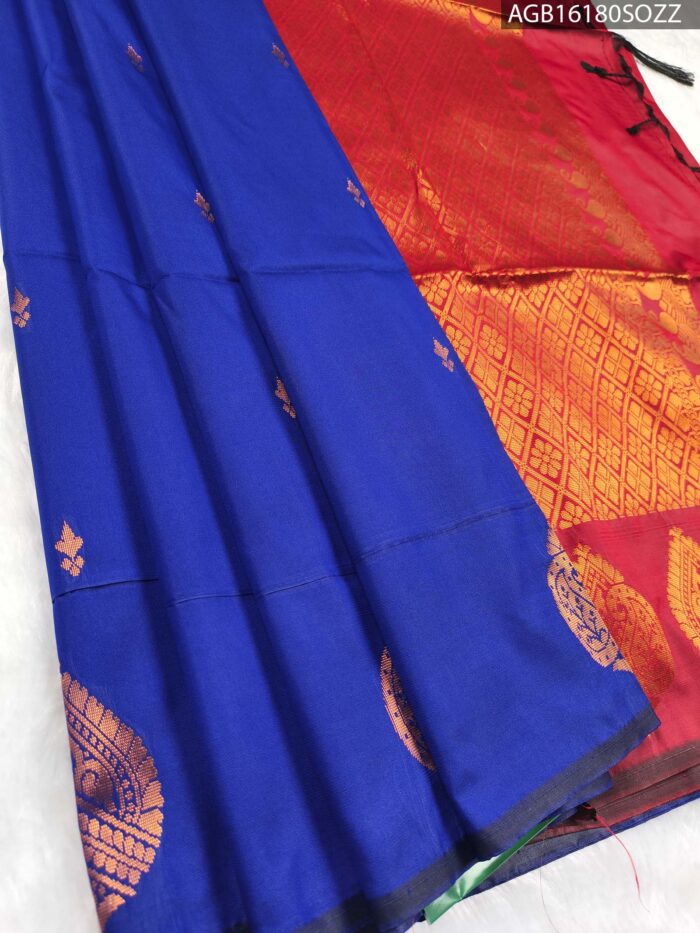 AGB16180_MAIN #SOZZ Royal Blue Soft Silk Saree with Rich Red Pallu - Image 1